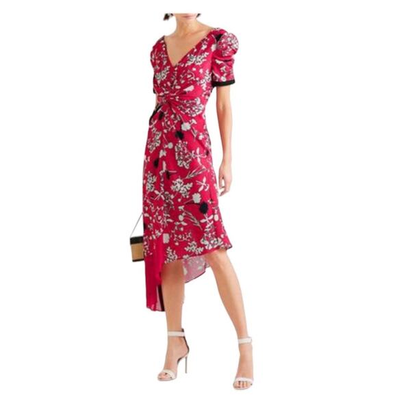 NWT Self-portrait Asymmetric Twist-front Floral-print Crepe De Chine Dress sz 4 - Picture 1 of 10